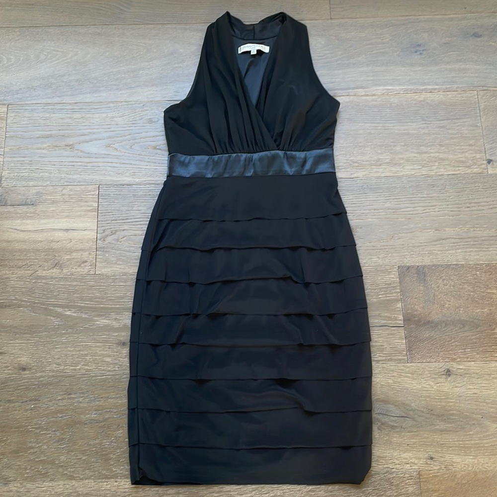 Evan Piccone LBD Cocktail Dress Halter with satin waist detail. Size 4